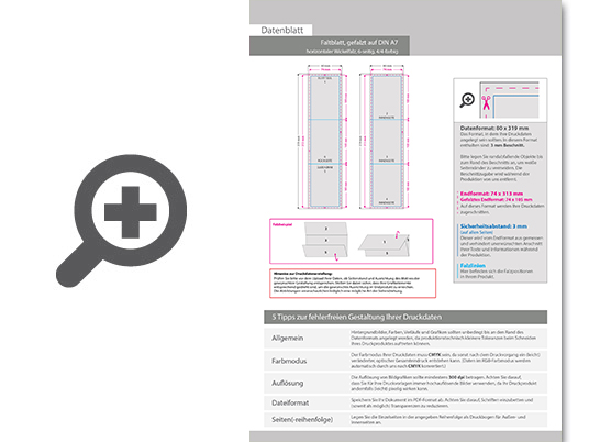 Product Bild faltblatt__gefalzt_auf_din_a7__horizontaler_wickelfalz__6-seitig
