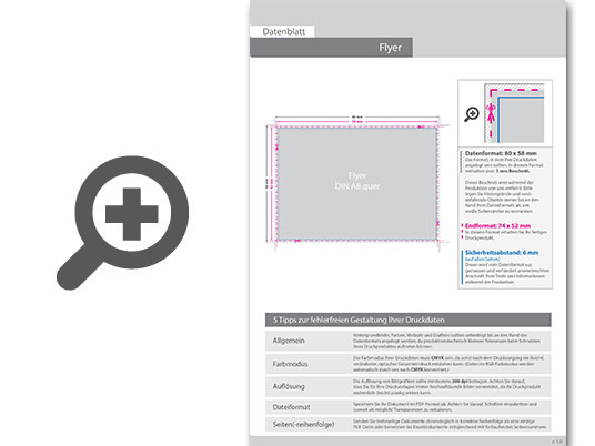 Product Bild multiloft-flyer_din_a8_quer_(7_4_cm_x_5_2_cm)_einseitig_folienkaschiert_gl__nzend_mit_einseitig_partieller_uv-lackierung__4_4_farbig_(beidseitiger_druck)